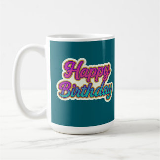 Happy Birthday Typography Design in Pink, Purple a Coffee Mug