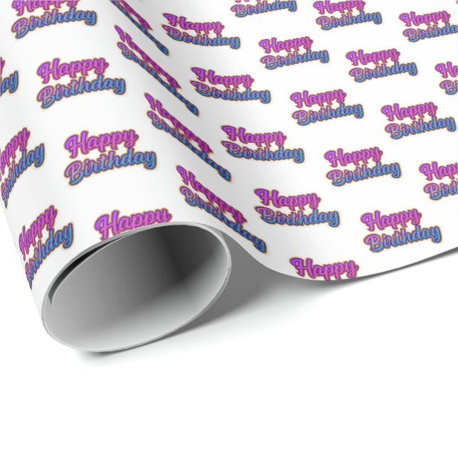 Happy Birthday Typography Design in Pink, Purple a Wrapping Paper (Roll Corner)