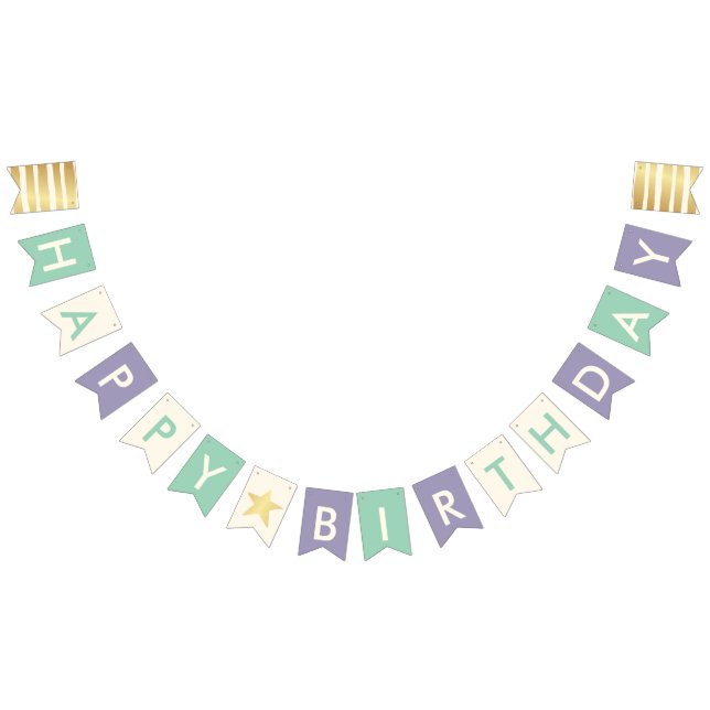 Happy Birthday Typography Faux Gold Stars & Stripe Bunting (All)