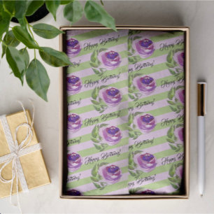 Happy Birthday Typography Floral Watercolor Rose Tissue Paper