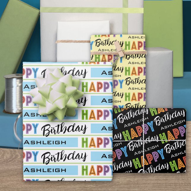 Happy Birthday Typography Name Wrapping Paper Sheet (Creator Uploaded)