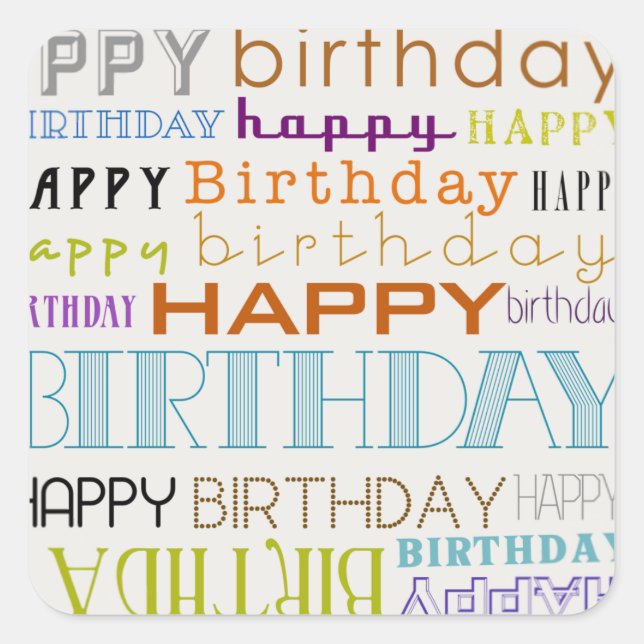 Happy Birthday Typography Square Stickers (Small) (Front)