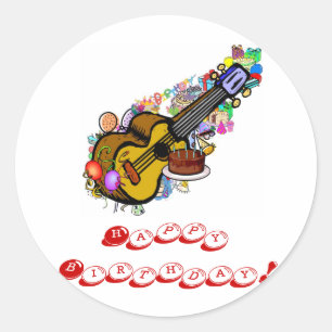 Happy Birthday Ukulele Stickers! Classic Round Sticker