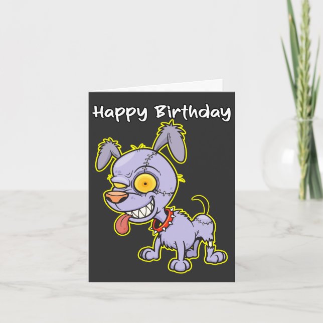 Happy Birthday Undead Zombie Dog Illustration Card (Front)