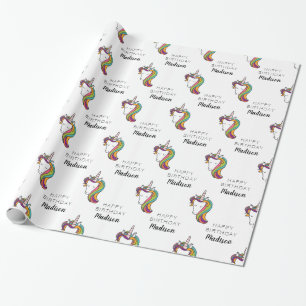 Happy Birthday   Unicorn Add Name Wrapping Paper