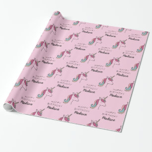 Happy Birthday   Unicorn Add Name Wrapping Paper