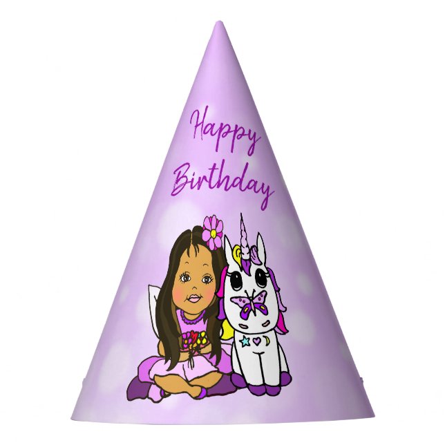 Happy Birthday Unicorn and Fairy Party Hat (Front)