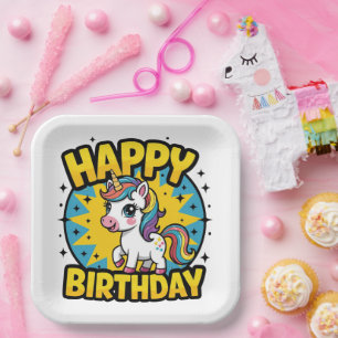 Happy Birthday Unicorn Paper Plate