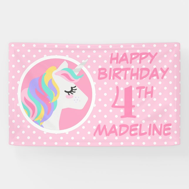Happy Birthday | Unicorn Pastel Polka Dots Banner (Horizontal)