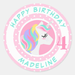 Happy Birthday   Unicorn Pastel Polka Dots Classic Round Sticker