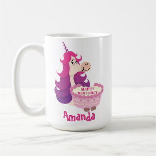Happy Birthday Unicorn Pink Purple Minimalistic Coffee Mug