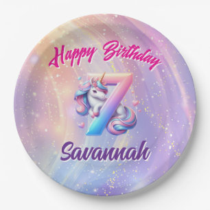 Happy Birthday Unicorn Rainbow 7th Birthday Plates