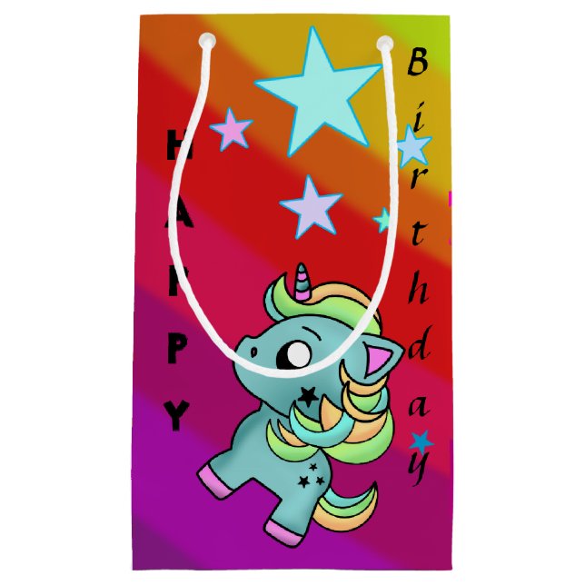Happy Birthday Unicorn Star Rainbow Small Gift Bag (Front)
