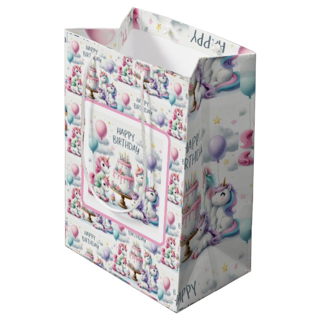 Happy Birthday Unicorn Themed Medium Gift Bag (Back Angled)