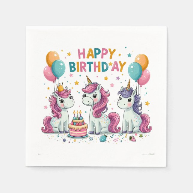 Happy Birthday Unicorns Napkin (Front)