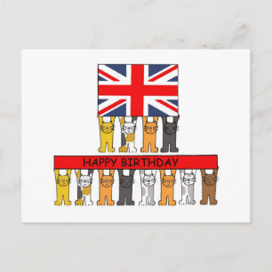 Happy Birthday Union Jack and Cartoon Cats Postcard
