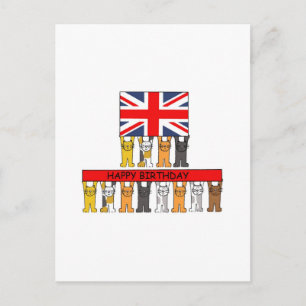 Happy Birthday Union Jack and Cartoon Cats Postcard