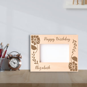 Happy Birthday Unique Groovy Wildflower and leaf Etched Frames