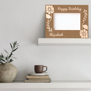 Happy Birthday Unique Groovy Wildflower and leaf  Etched Frames