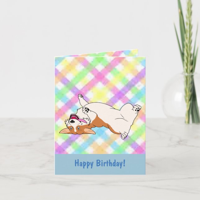 Happy Birthday Upside Down Corgi Cartoon Card (Front)