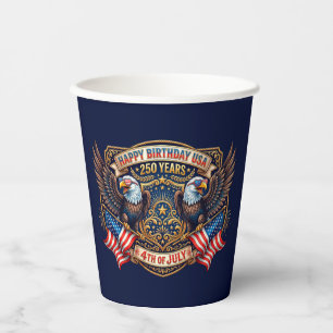 Happy Birthday USA 250 Years Patriotic Eagles Paper Cups
