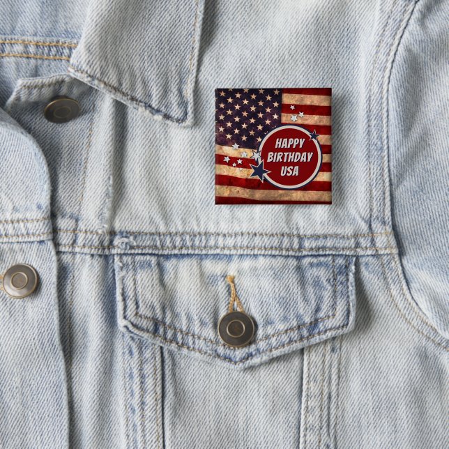Happy Birthday USA (customizable) 15 Cm Square Badge (In Situ)