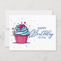 Happy Birthday: Vibrant Blue Cupcake Postcard
