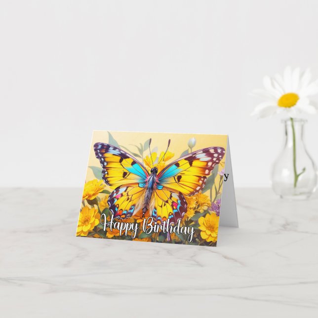 Happy Birthday Vibrant Butterfly Design Card (Small Plant)