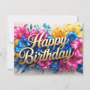 Happy Birthday Vibrant Hibiscus Flowers  Postcard