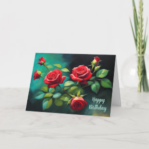 Happy Birthday Vibrant Red Roses Floral Card