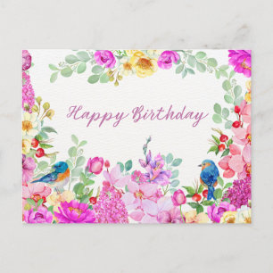 Happy Birthday Vibrant Watercolor Flowers  Postcard