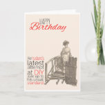 Happy Birthday, Victorian Humor, Husband DIY, Card<br><div class="desc">Comically captioned Victorian drawing with a lady walking on a broken bridge. Text says: 'Her husband's latest attempt at DIY was up to his usual standard.'</div>