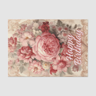 Happy Birthday Victorian Roses Illustration Tissue Paper