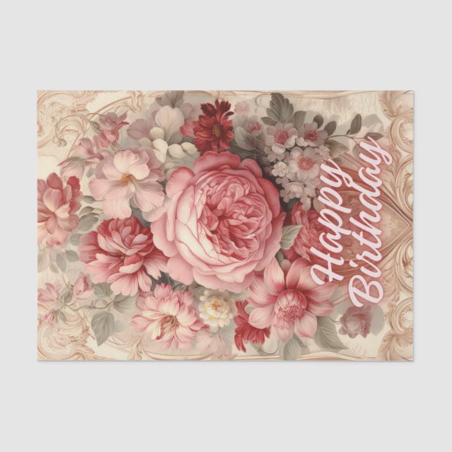 Happy Birthday Victorian Roses Illustration Tissue Paper (Front)