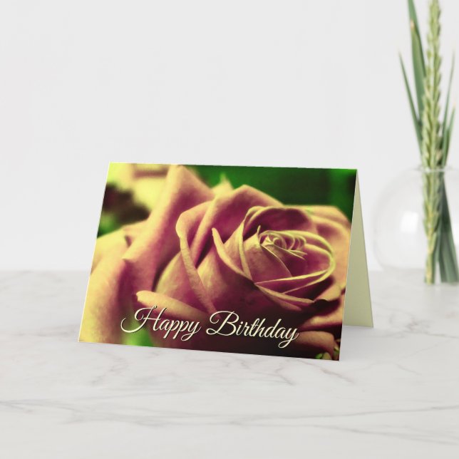 Happy Birthday Vintage Antique Rose Flower Card (Front)