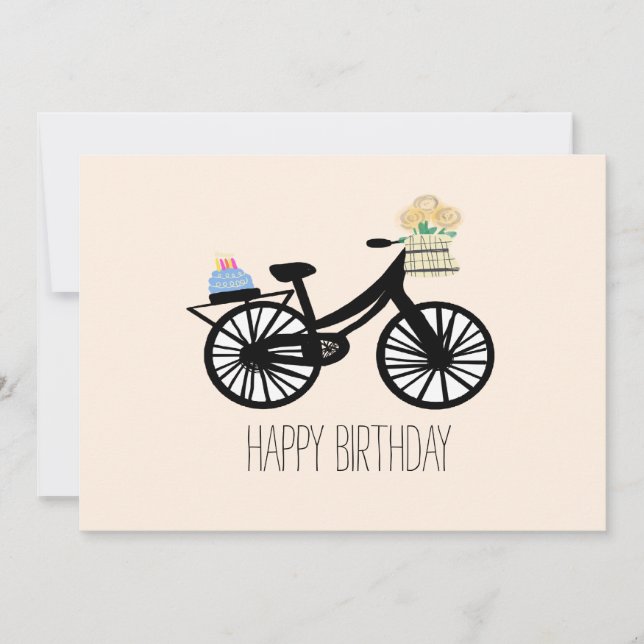 Happy Birthday Vintage Bike Cake Flower Greeting Card (Front)