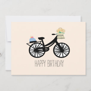 Happy Birthday Vintage Bike Cake Flower Greeting Card