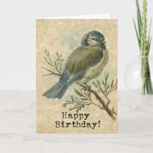 Happy Birthday, Vintage Bluetit Bird Card