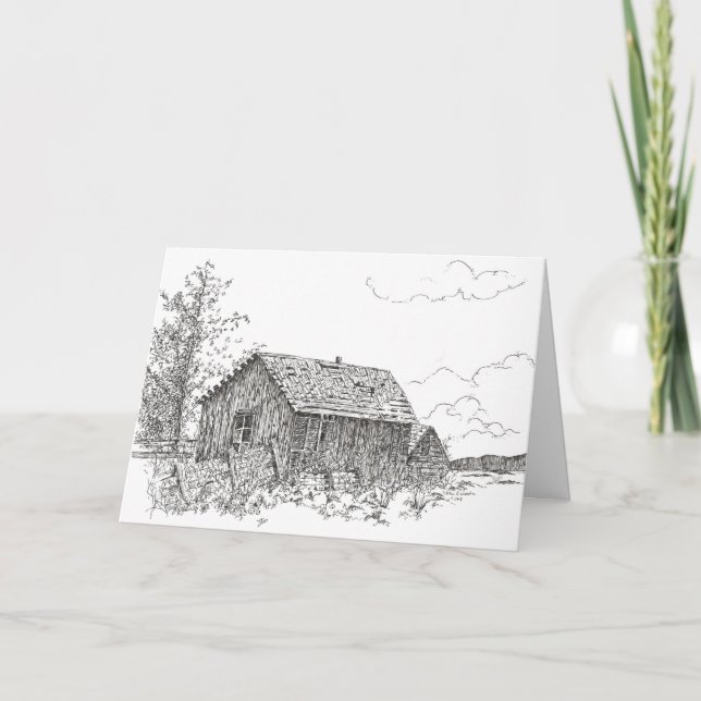 Happy Birthday Vintage Cabin House Drawing Card (Front)