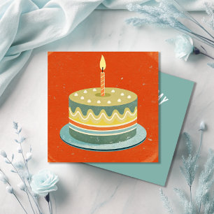 Happy Birthday Vintage Cake Candle Greeting Card