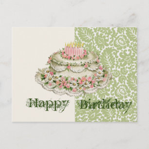 Happy Birthday Vintage Cake Postcard