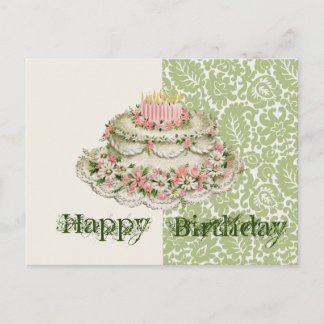 Happy Birthday Vintage Cake Postcard