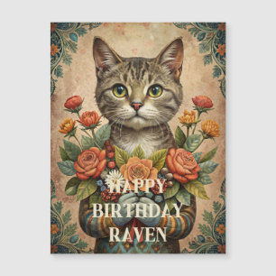 Happy birthday vintage cat magnetic card