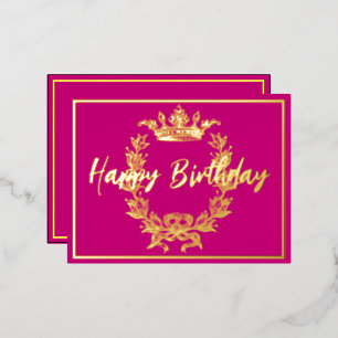 Happy Birthday Vintage Crown Foil Invitation 