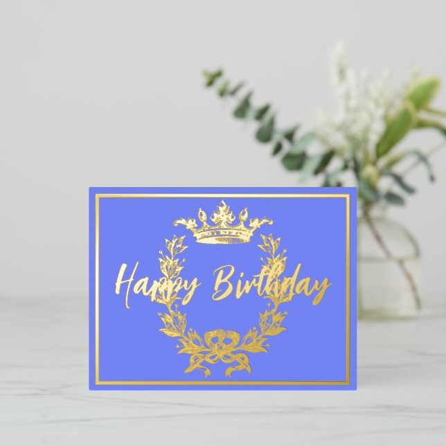 Happy Birthday Vintage Crown  Foil Invitation Postcard (Standing Front)