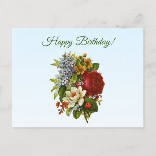 Happy Birthday Vintage Floral Arrangement Postcard