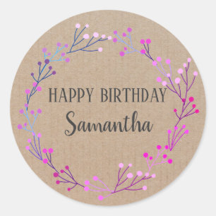 Happy Birthday Vintage Floral Wreath Craft Pink Classic Round Sticker