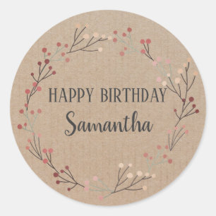 Happy Birthday Vintage Floral Wreath Craft Pink Classic Round Sticker