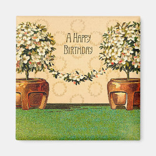 Happy Birthday Vintage Flowering Pots Magnet