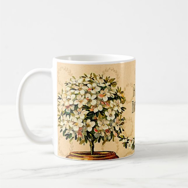 Happy Birthday Vintage Flowering Pots Mug (Left)